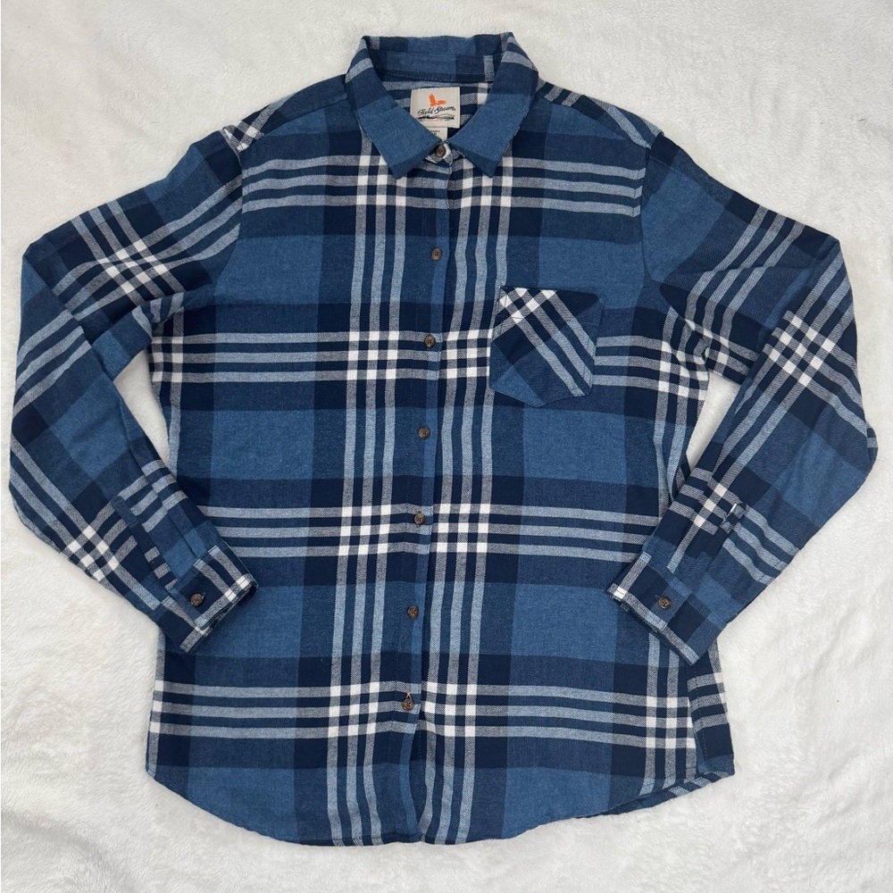 Field & Stream Women's Lg Blue Plaid Flannel Shirt Button Up Outdoor Casual